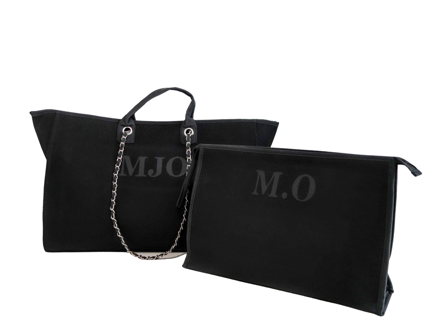 matte black on black weekend/airport tote matching large clutch