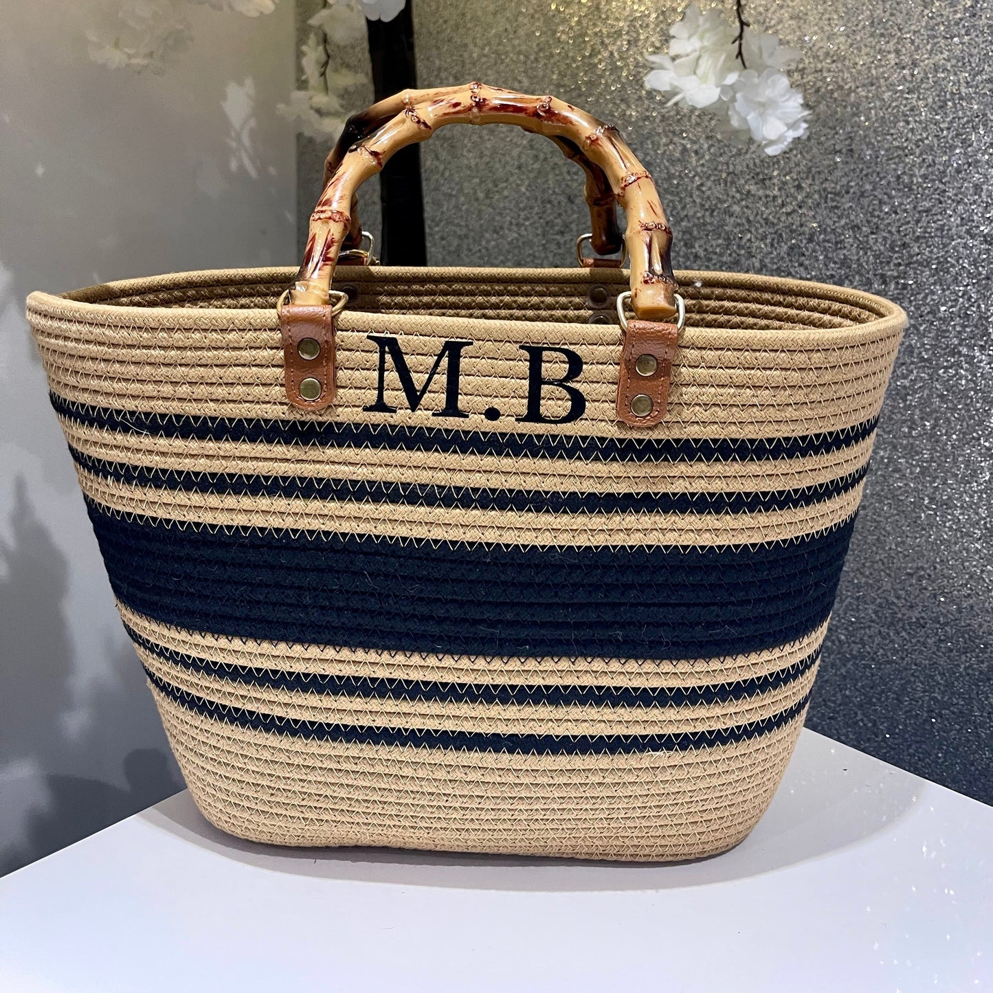Bamboo style handles tote bag