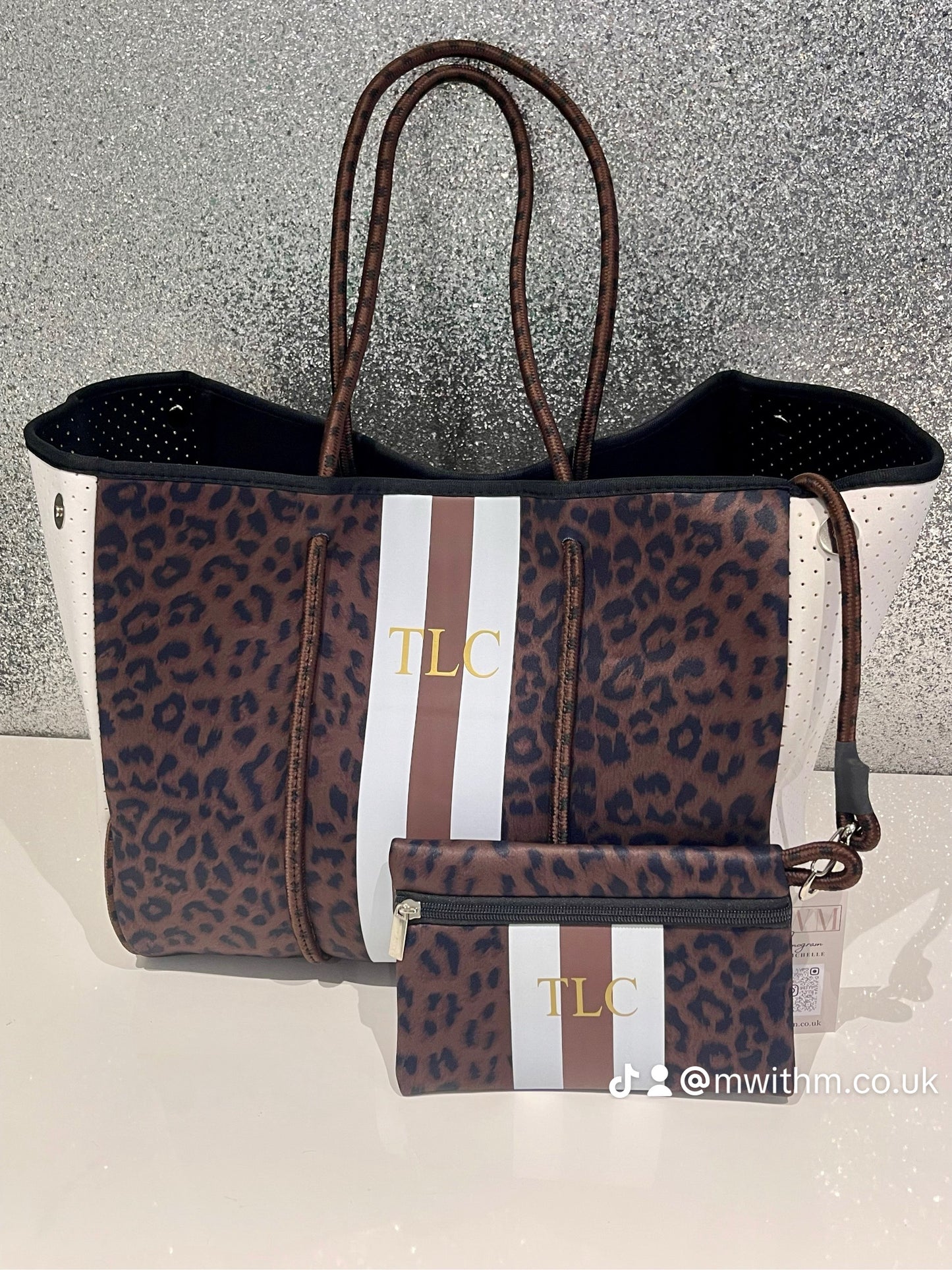 Neoprene tote bag set - brown animal print