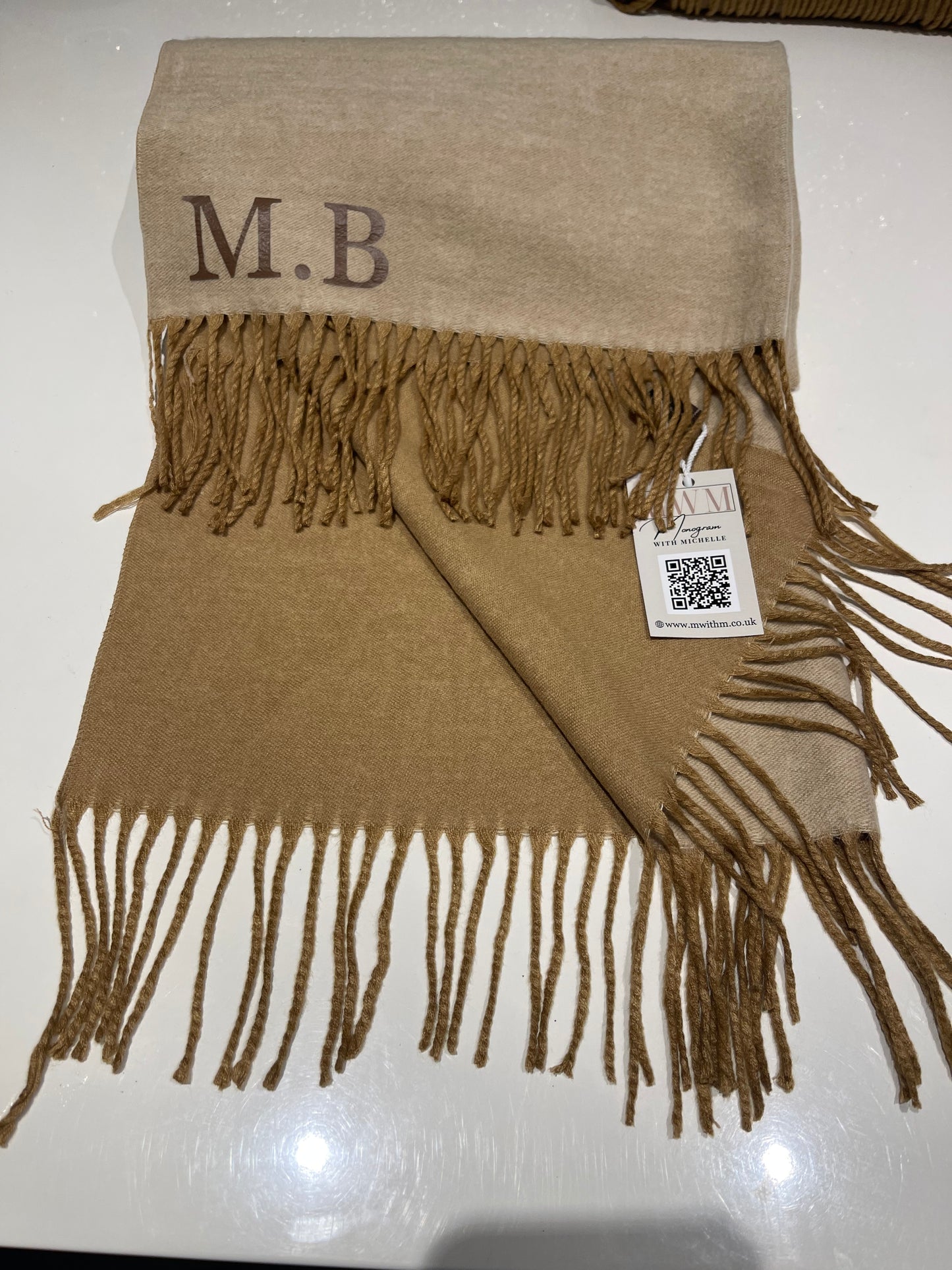 Tan two tone Monogram Scarf