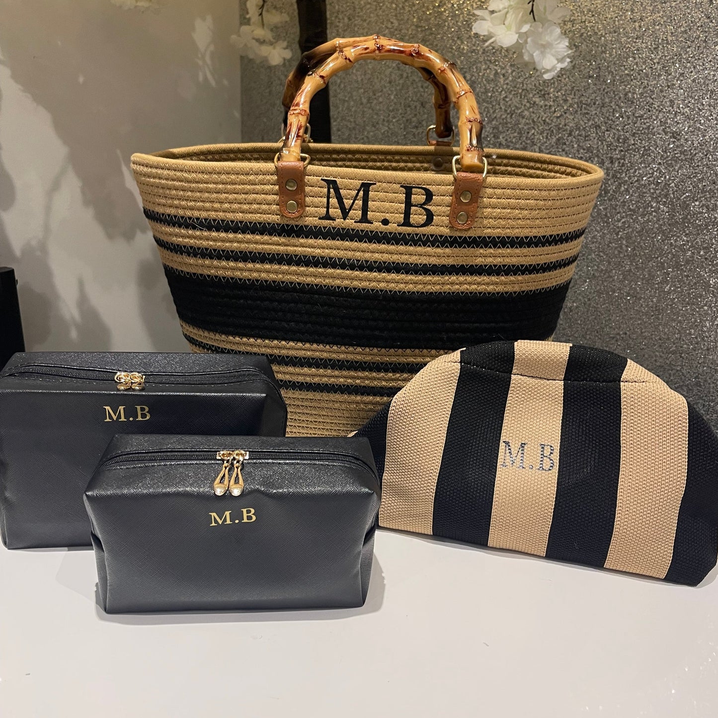 Bamboo style handles tote bag