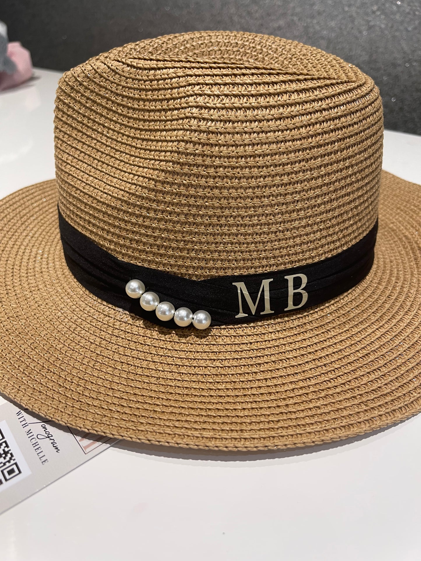 Monogram hat with pearls