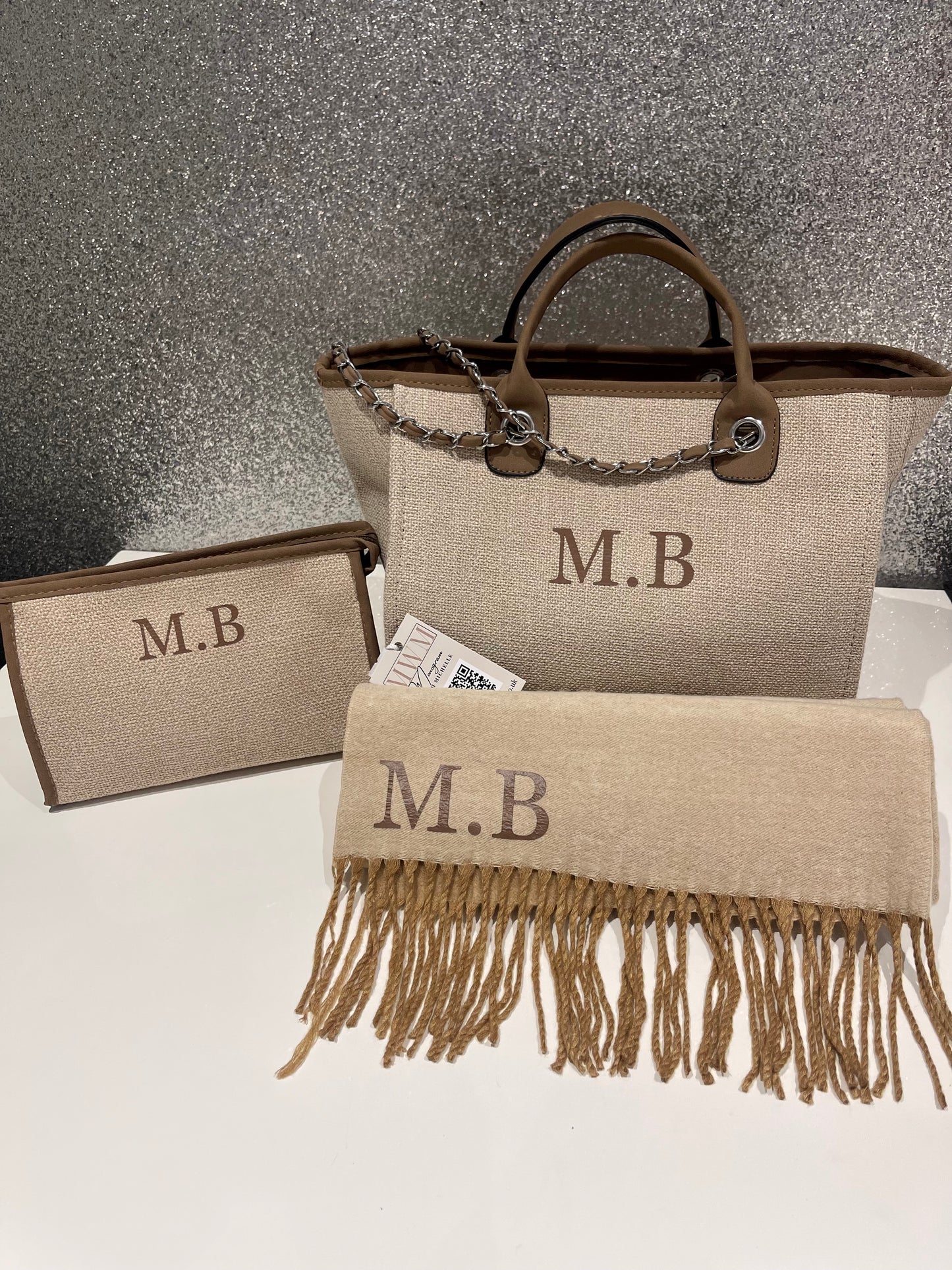 Tan two tone Monogram Scarf