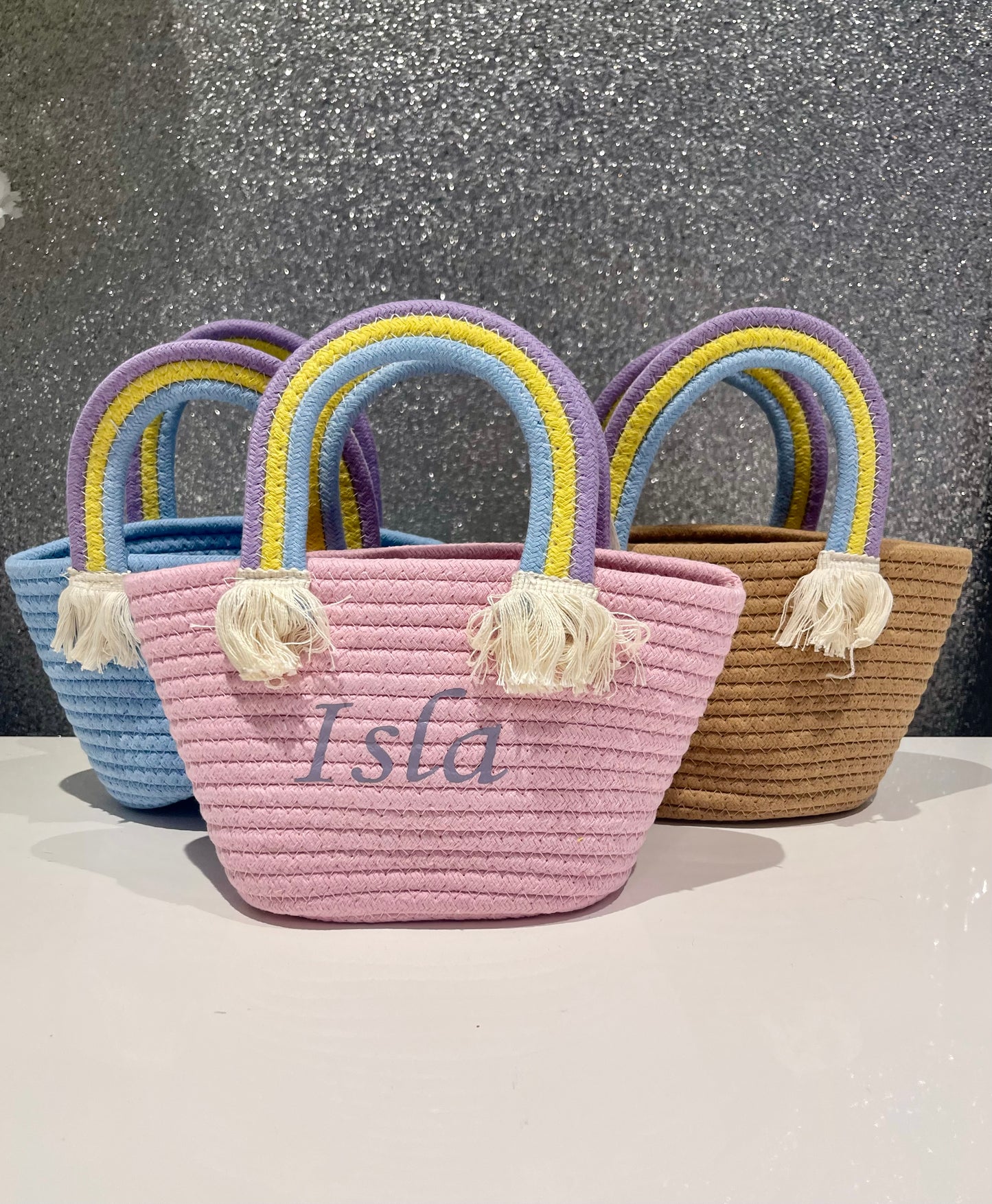 Monogram childrens rainbow baskets