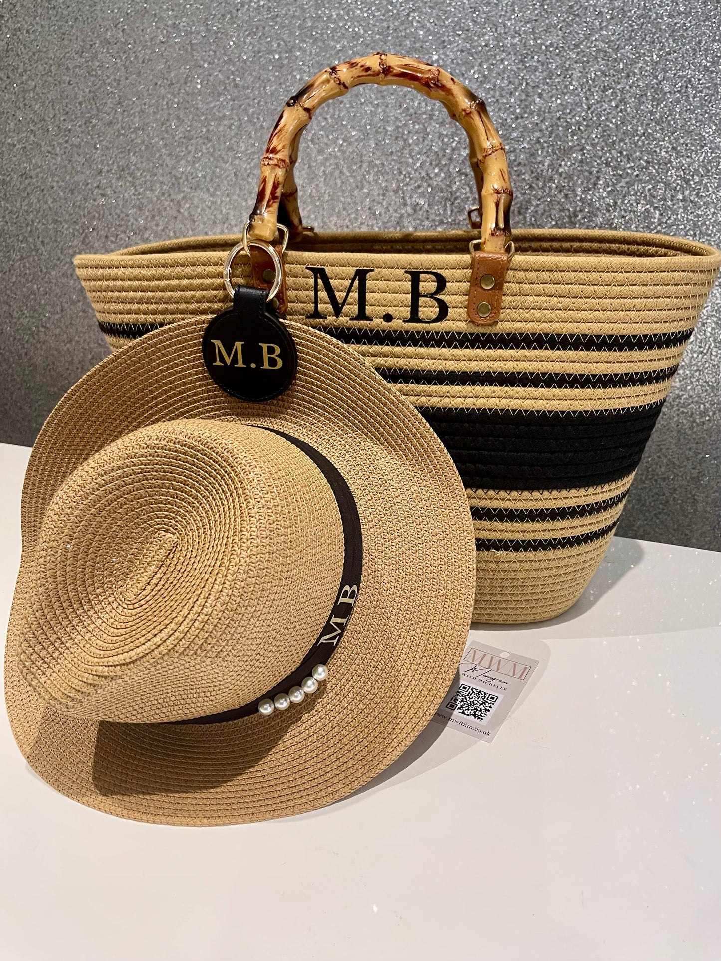 Monogram hat with pearls