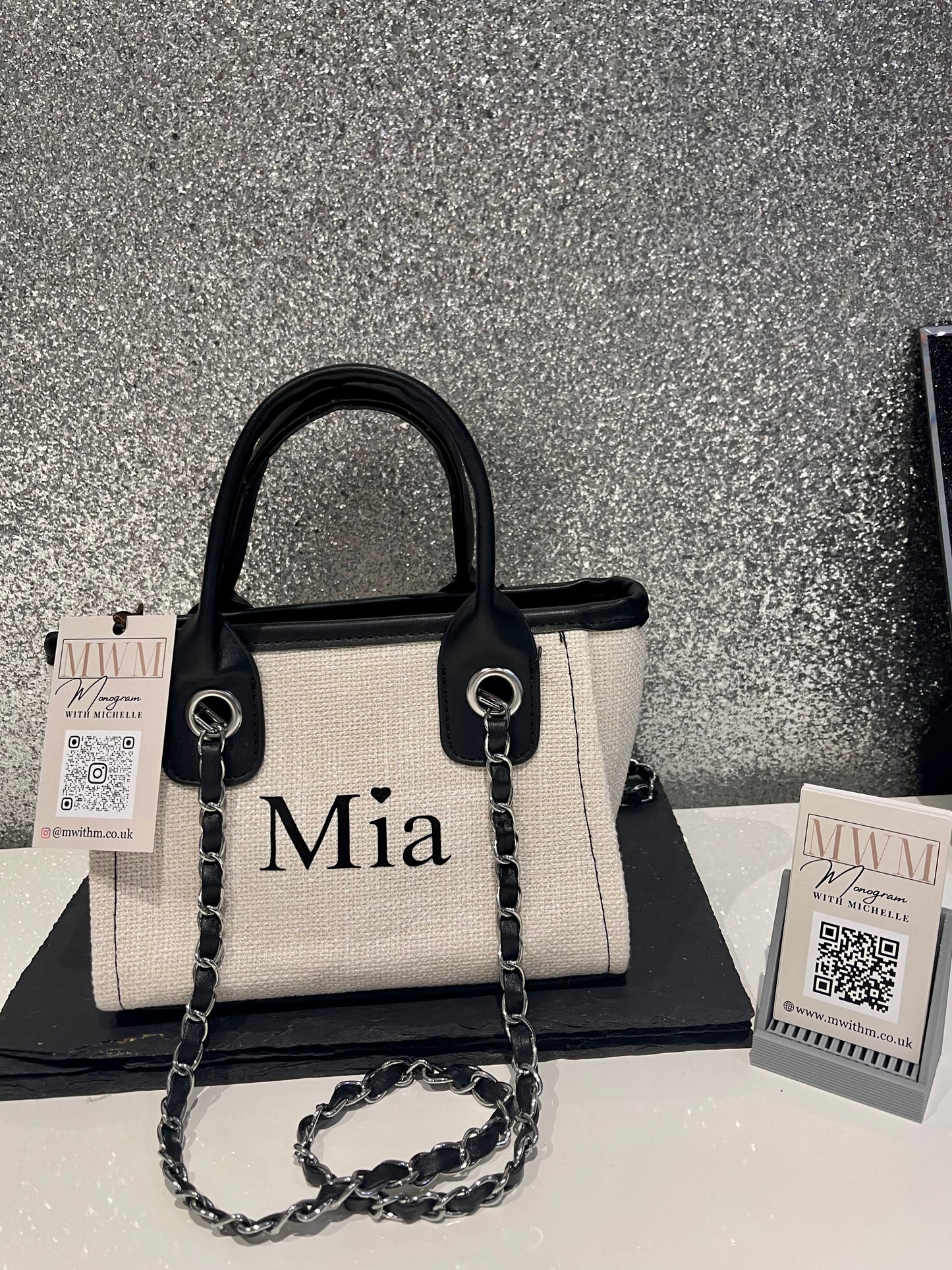 Mini signature tote bag in off white