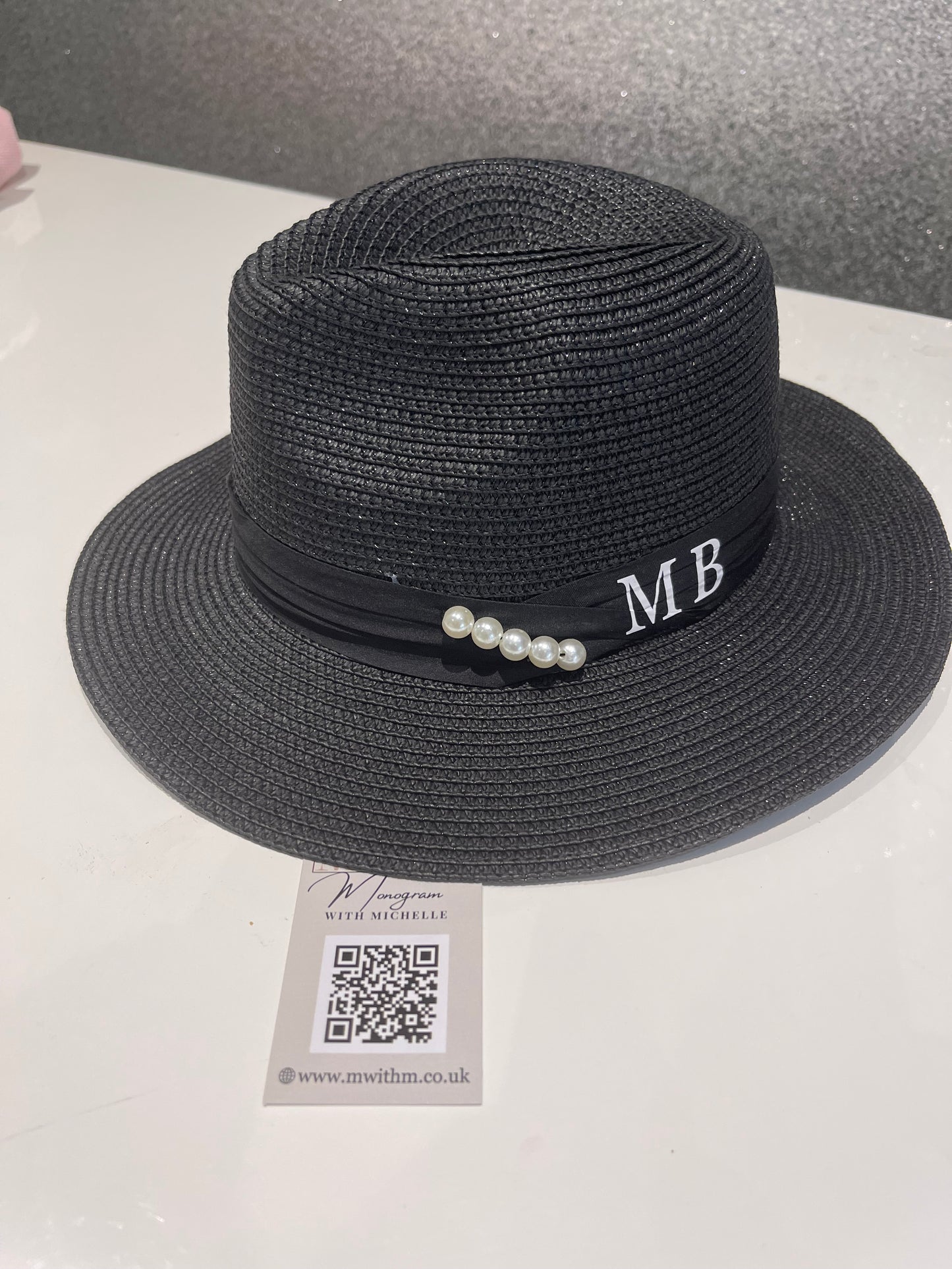 Monogram hat with pearls