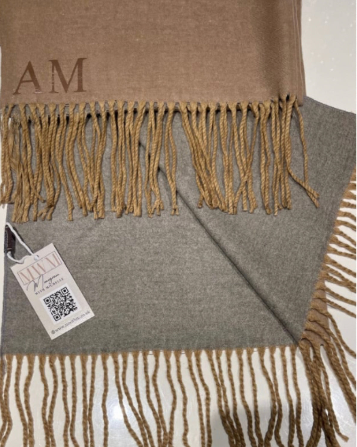 Mocha & Grey two tone Monogram Scarf