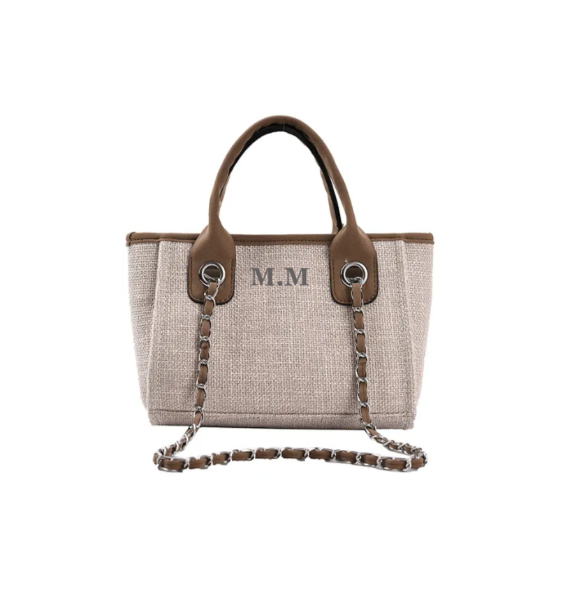 Mini signature tote bag in tan