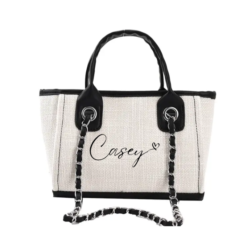 Mini signature tote bag in off white