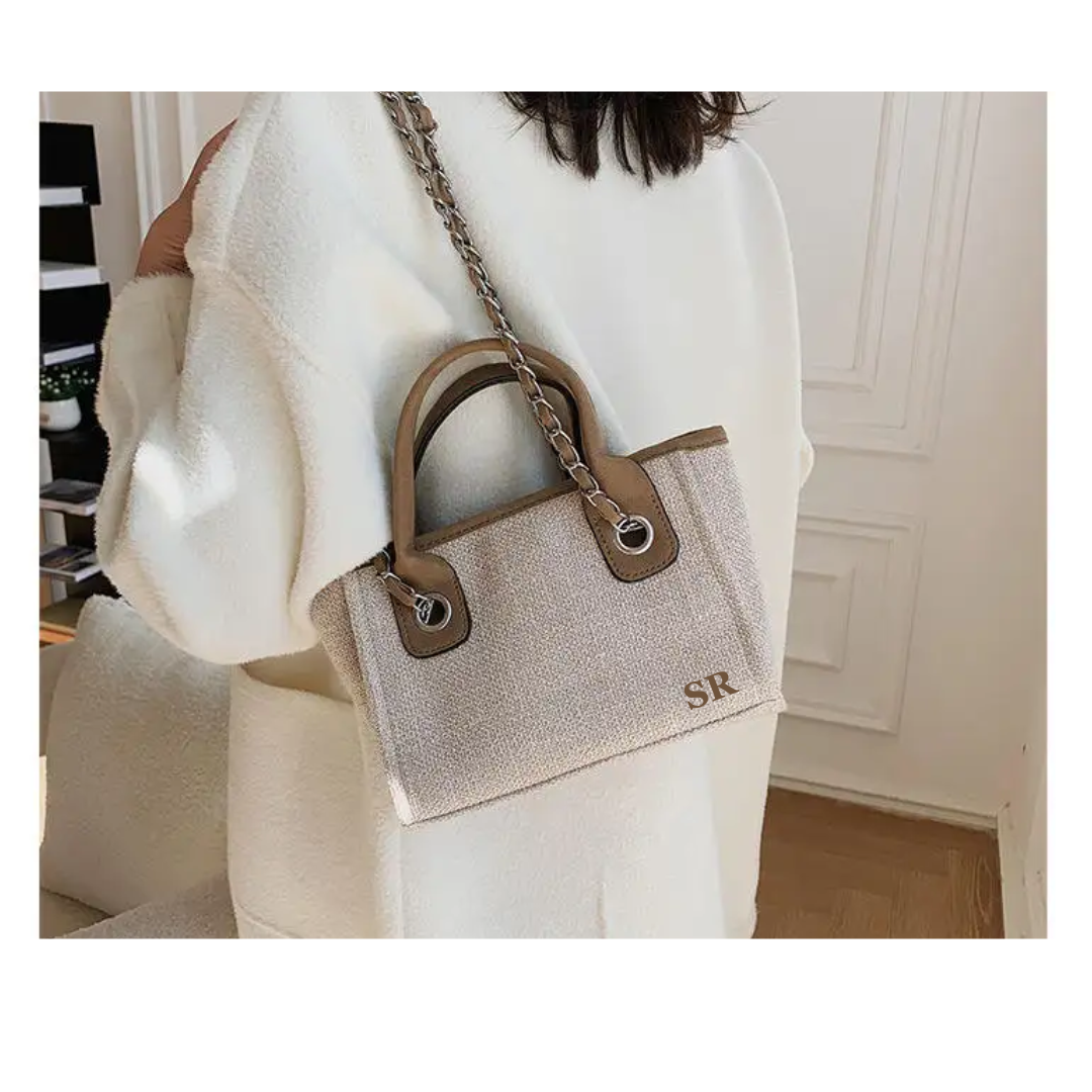 Mini signature tote bag in tan