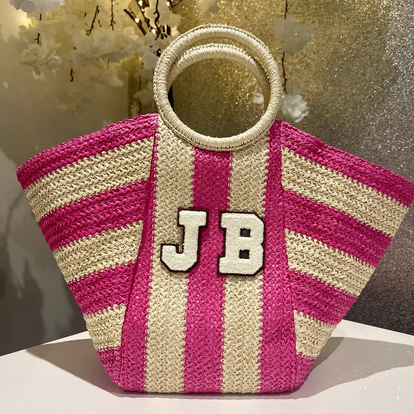 Pink and white stripe Beach Holiday bag