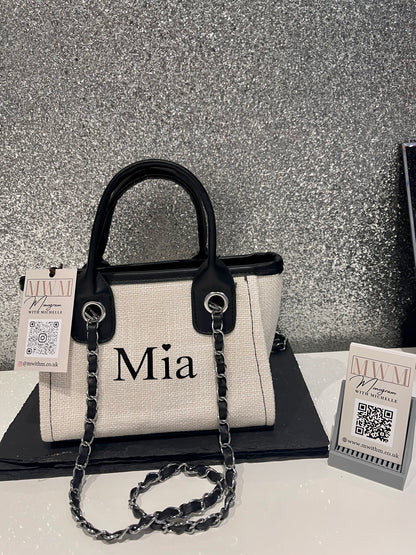 Mini signature tote bag in off white