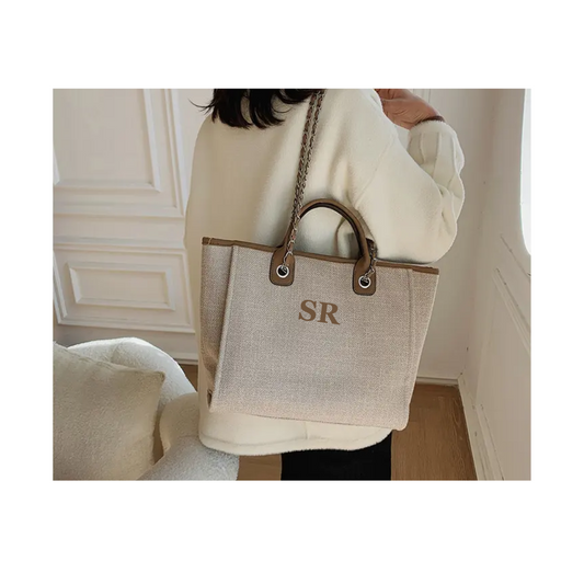 Medium signature tote bag in tan